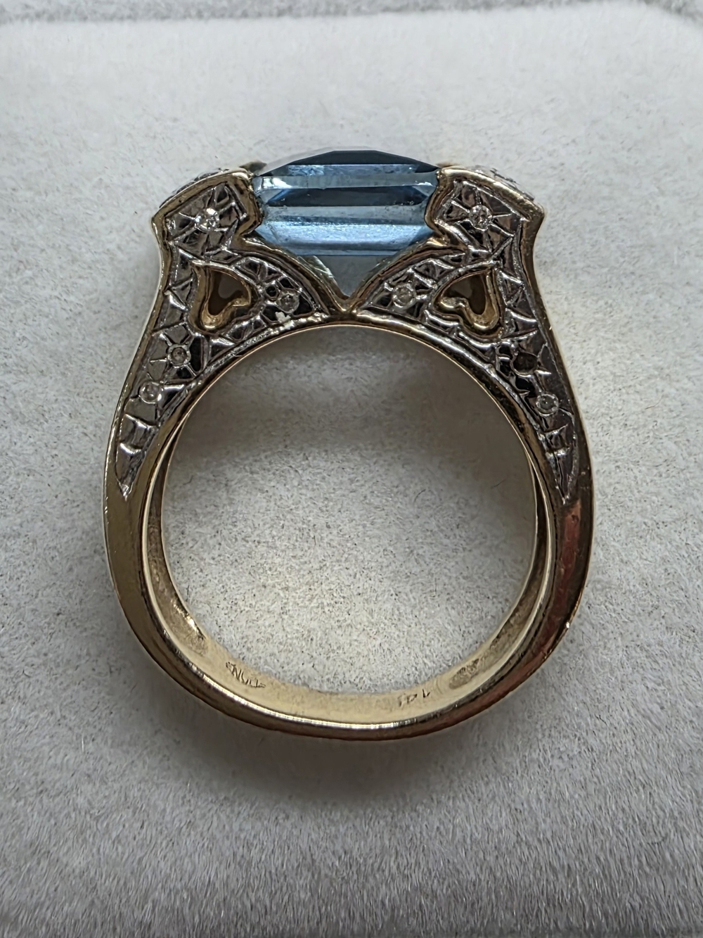 14k Gold And Blue Topaz Filigree Ring Size 6